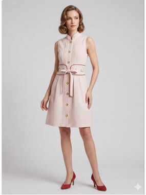 Freeway Beige & Red Polka Dot Sleeveless Mini Dress M